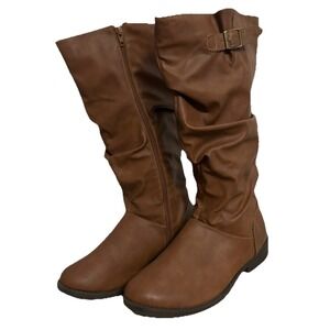 Charlotte Russe Zip Up Faux Leather Chocolate Brown Slouchy S 10 Boots EB2-SR1-A